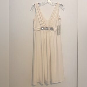 NWT Evan Picone Cream Dress with Embellished Waist